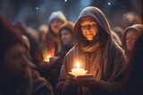 Fototapeta  - Group participating in a winter solstice ceremony, against a starry night - Ancient traditions, celebrating the longest night - AI Generated