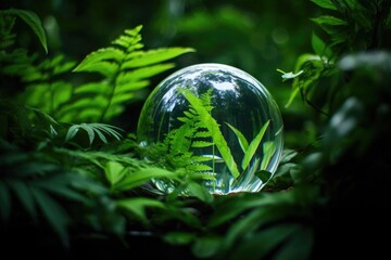 Wall Mural - glass globe surrounded by green leaves