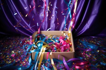 Wall Mural - box filled with metallic confetti and streamers