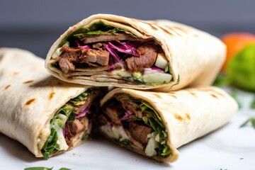 Canvas Print - wrapped shawarma cut in half, showing the inner fillings