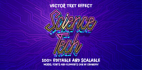 Wall Mural - Science Tech 3d Editable Text Effect Cartoon Style Premium Vector