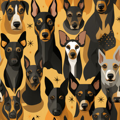 Canvas Print - Doberman Pinschers dogs breed cute cartoon repeat pattern