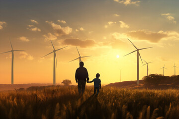 Family nature father turbine childhood together