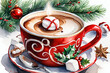 Cup of hot chocolate with marshmallows. Christmas and New Year background