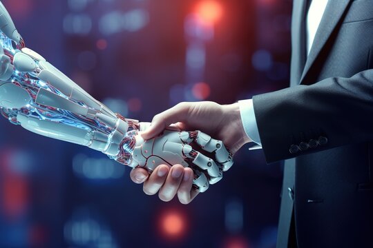 AI Robot and Human Shake Hands