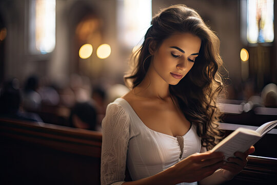 Beautiful girl is reading Bible