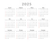 Print calendar template 2025 with months, weeks and dates. Planer design for personal and business use