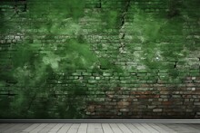 Panoramic Banner With A Background Of Green Brick Wall. Generative AI
