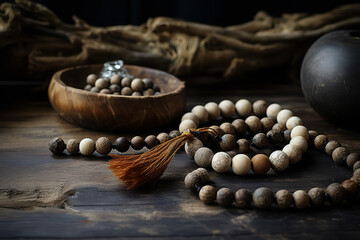 Wall Mural - mala beads, minimalist, wabi sabi,