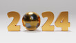 3d rendering, the golden date of the new year 2024 and a golden soccer ball. 3d illustration of sporting successes and victories in the new year 2024. Isolated on a white background
