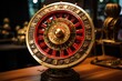 Roulette wheel on the table in a casino, close-up, Fortune wheel for sales promo event, AI Generated