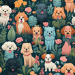 Poodles dogs breed cartoon repeat pattern
