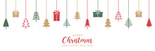 Hanging Christmas Tree And Gift Decoration Greeting Card Vector Illustration
