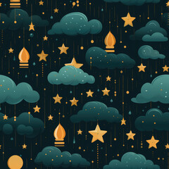 Wall Mural - Night sky cartoon repeat pattern