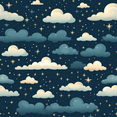 Night sky cartoon repeat pattern