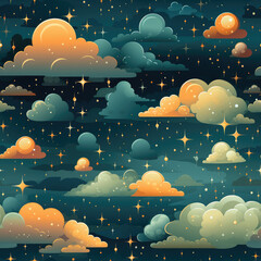 Wall Mural - Night sky cartoon repeat pattern