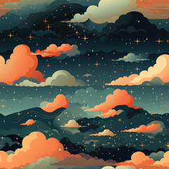 Wall Mural - Night sky cartoon repeat pattern