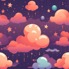 Wall Mural - Night sky cartoon repeat pattern