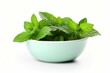 Bowl with fresh mint leaves nature. Herbal plants spice raw ingredient. Generate Ai