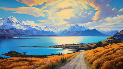 Canvas Print - The road goes next to the lake