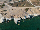 Fototapeta  - Panoramic view of Governor's beach with white chalk rocky cliff in Limassol, Cyprus.