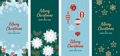 Wall Mural - banner set designed with christmas ornaments and winter plants