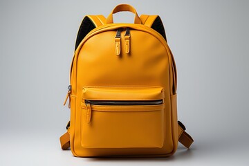 Yellow school bag on white background