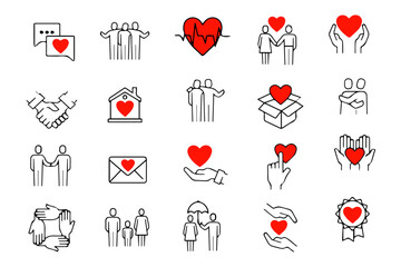 Charity hand, trust community, charity community, partnership, people solidarity concept  doodle icon icon set. Hand drawn doodle sketch style line. Vector illustration