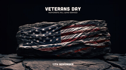 Wall Mural - American National Holiday. US Flag on rock stone. Veterans Day or Memorial Day concept.