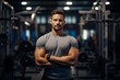 © Joose - portrait of muscular man at the gym. personal trainer concept. generative ai.