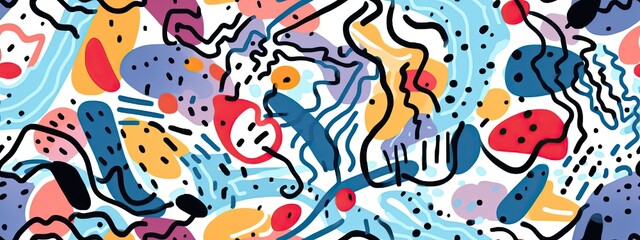 fun playful trendy childish squiggly doodle drawing line art pattern. seamless abstract chaotic ink 