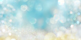 Fototapeta Kosmos - Helles himmlisches Banner in Cyan und Gold mit abstrakten funkelnden Lichtern für festliche, winterliche Anlässe, Präsentationen, Web oder Werbung mit viel Raum für Text, Design oder Produkt