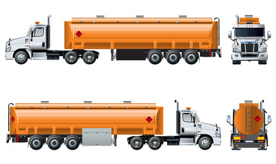 Wall Mural - Vector realistic tanker truck template isolated on transparency background, PNG format