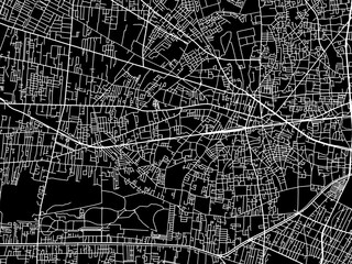  Vector road map of the city of  Tanashicho in Japan with white roads on a black background.