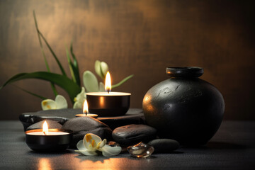 Wall Mural - still life with candle and flowers - generative ai