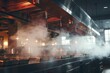 Steam rises from the hood of a commercial kitchen. This image can be used to depict a busy restaurant kitchen or food preparation in a professional setting