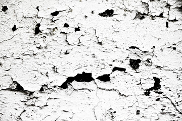 Black crack background. Scratched lines texture. White and black distressed grunge concrete wall pattern for graphic design. Peel paint crack. Dry paint overlay. Crack line on white.