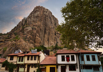 Wall Mural - Historical Afyon houses and Karahisar castle. Afyonkarahisar, Turkey 