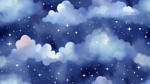 Starry Night Clouds Watercolor Seamless Pattern