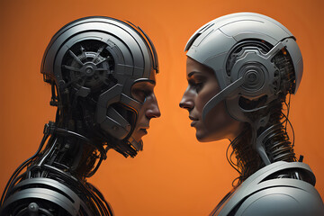 Wall Mural - Male and Female Artificial intelligence humanoids