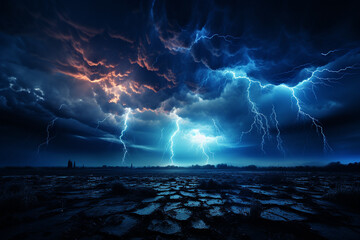 Wall Mural - Dangerous and violent lightning, lightning storm events.