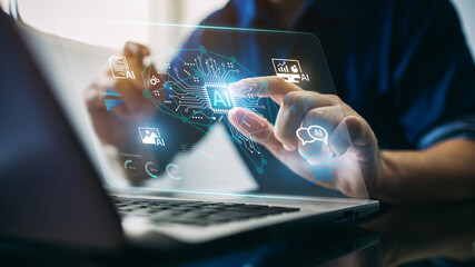 Artificial intelligence AI development for future of people living. Digital data and machine learning technology design for computer brain by using big data operating information in cyber system.