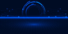 Vector Illustration Of Abstract Futuristic Digital Tunnel Head Up Display For Hi Tech Technology Background With Digital Circuits Network And Glowing Line.Future Digital Technology Concept.