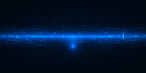 Vector illustration of abstract futuristic horizontal digital space for technology background with hi-tech digital circuit and grid area for advertising and game graphic artwork.Futuris digital techno