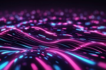 Wall Mural - Rounded pink blue neon lines glowing in the dark background. ai generative