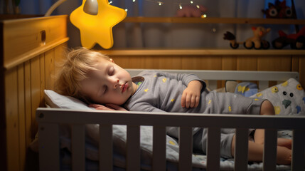 Wall Mural - Little boy sleeping in his bed