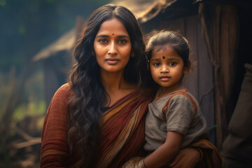 Indian villagers mother with her daughter