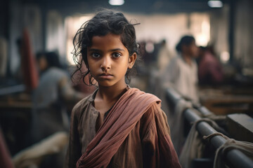 Wall Mural - Cute indian poor little girl standing alone