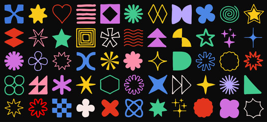 Poster - Big vector set of hand-drawn doodle geometric shapes. Trendy abstract brutalist minimalist figures. Cool Sketch Vector Graphic Elements.