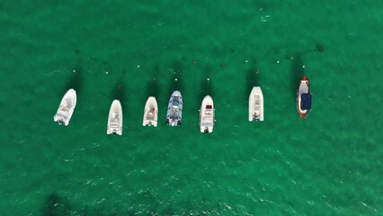 Wall Mural - vacation and leisure. aerial view on fast boat on blue mediterranean sea at sunny day. fast ship on 
